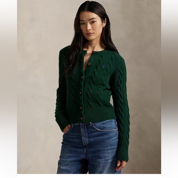 Polo Ralph Lauren Sweaters - Polo Ralph Lauren Cable-Knit Wool-Cashmere Cardigan Sweater in Castleton Green